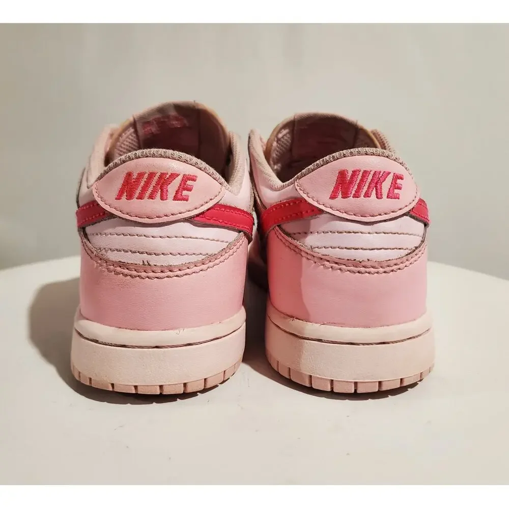 Nike Little Kid PS Nike Dunk Low Leather Triple Pink Lace Up Sneakers Size 1.5Y